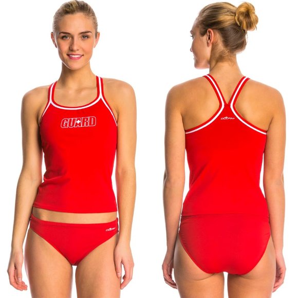 DOLFIN Red & White Lifeguard Racerback 2 Piece Tankini Swimsuit NWT Size XS - Picture 1 of 8